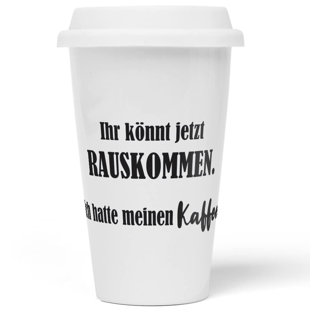 JUNIWORDS To-Go Becher mit Deckel, Ihr könnt jetzt rauskommen. Ich hatte meinen Kaffee
