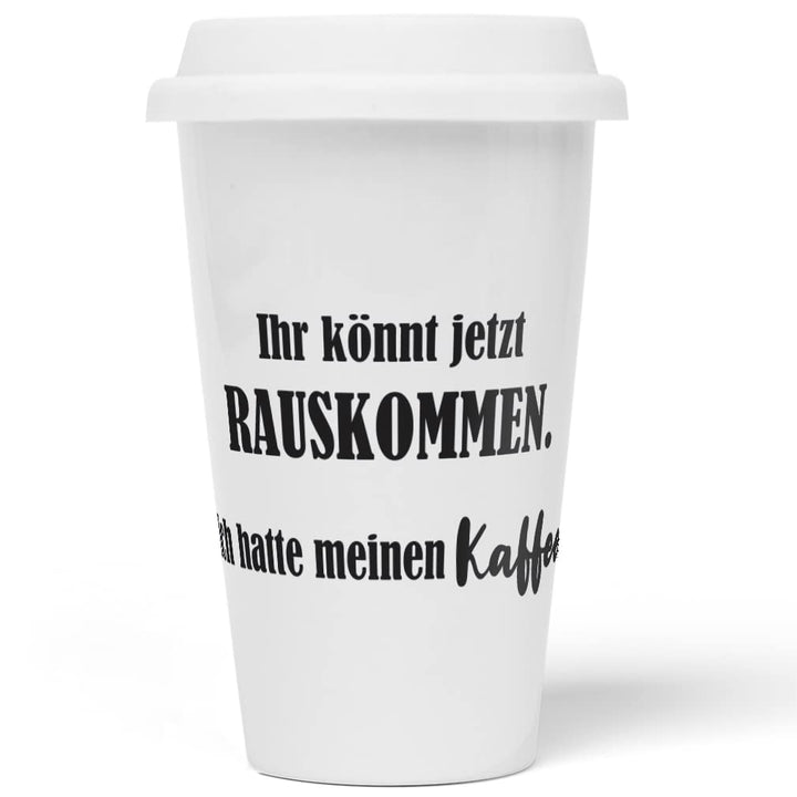 JUNIWORDS To-Go Becher mit Deckel, Ihr könnt jetzt rauskommen. Ich hatte meinen Kaffee