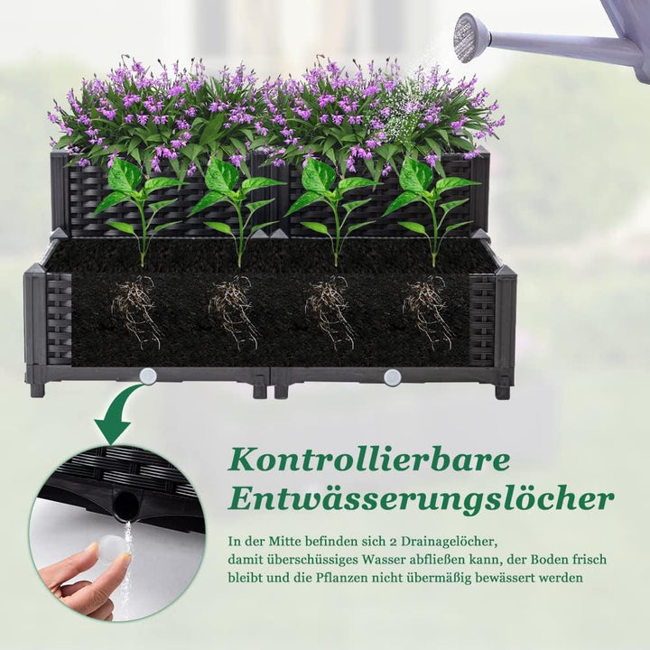 Mingone 4X Blumenkasten Rattan Optik Blumentopf aus Kunststoff Blumenkasten Balkonkasten mit Wassers