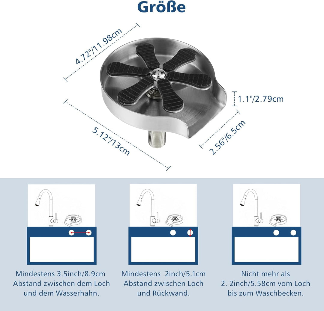 Dyna-Living Edelstahl Gläserspüler, Automatische Glasspüler Waschbecken, Glas Spüler Tassenspüler, C