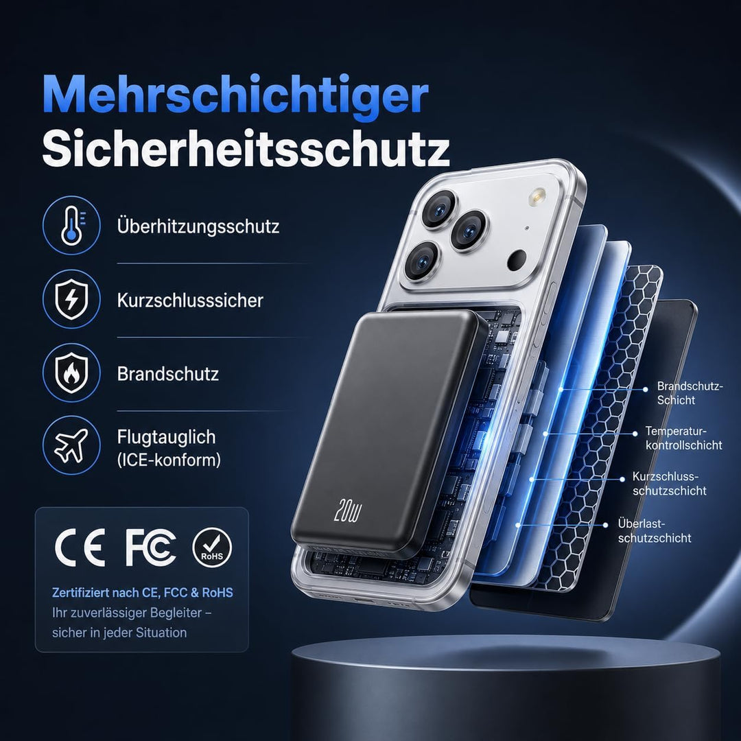 iPhone Powerbank für Magsafe, Dünn &amp; Leicht 10000mAh Magnetische Power Bank Schwarz, Schwarz