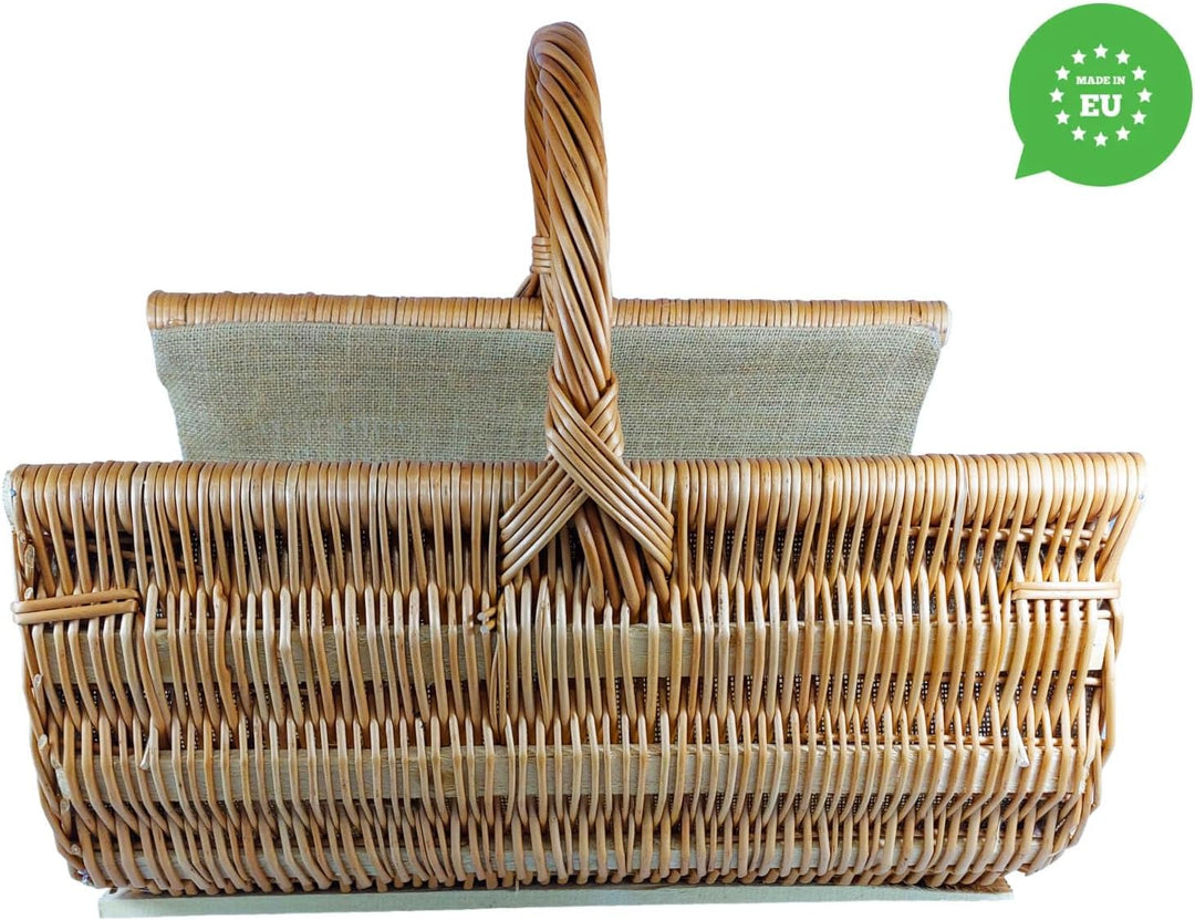 Weidenkorb Holzkorb Kaminkorb aus Naturweide - mit Jute vernäht (L) 60 x (B) 48 x (H) 35/48 cm