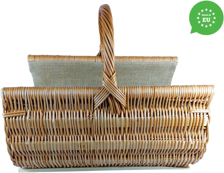 Weidenkorb Holzkorb Kaminkorb aus Naturweide - mit Jute vernäht (L) 60 x (B) 48 x (H) 35/48 cm