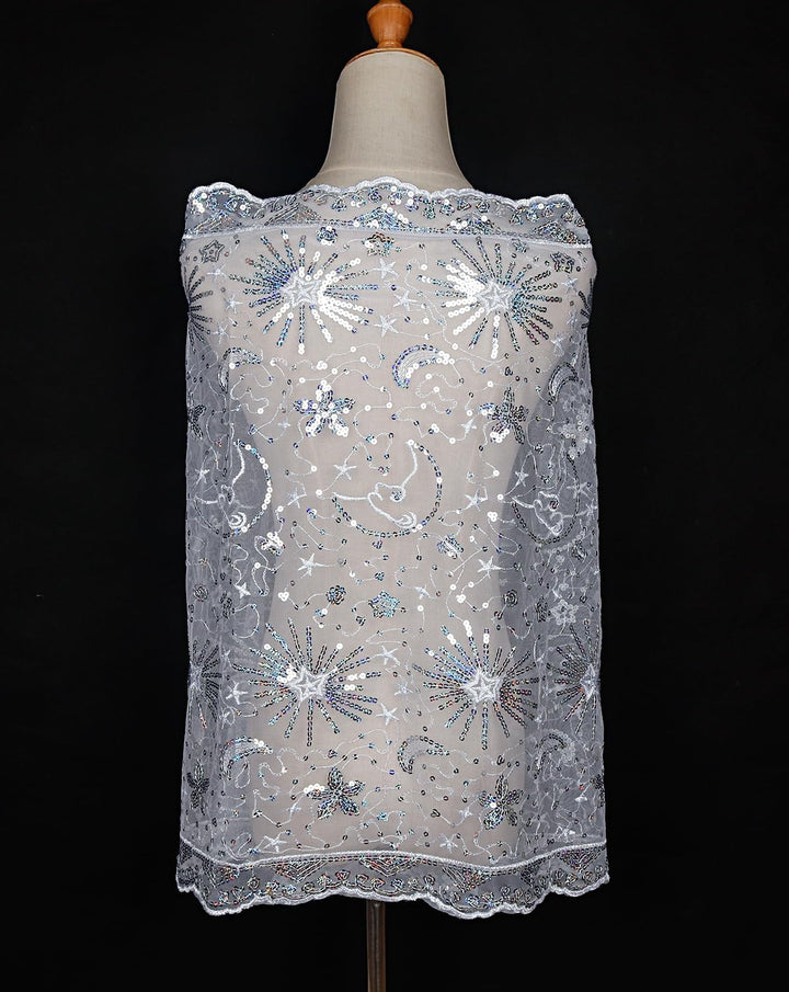 keland Damen Festlich Pailletten Umhang Schal Schultertuch Stola Tuch für Abendkleid A-weiss, A-weis