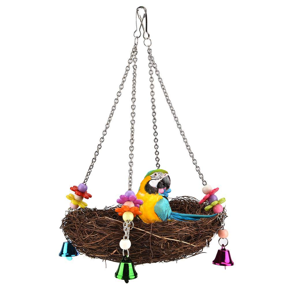 Papageien-Hängematten-Schwingenspielzeug, Haustier-Vogel-Rattan-Webart-hängendes Schwingennest mit 4