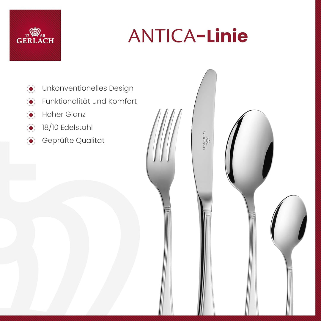 Gerlach Antica Besteck-Set 6 Personen Spülmaschinenfest Essbesteck Edelstahl Elegantes Besteck Messe