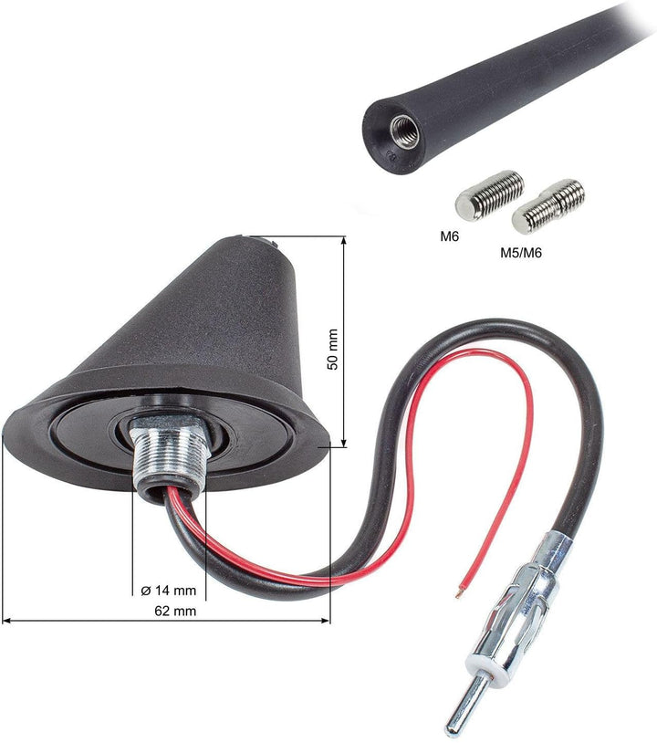 tomzz Audio 1000-044 Dachantenne 16V-Look AM/FM mit 450cm Kabel Verstärker DIN-Stecker Anti Noise St