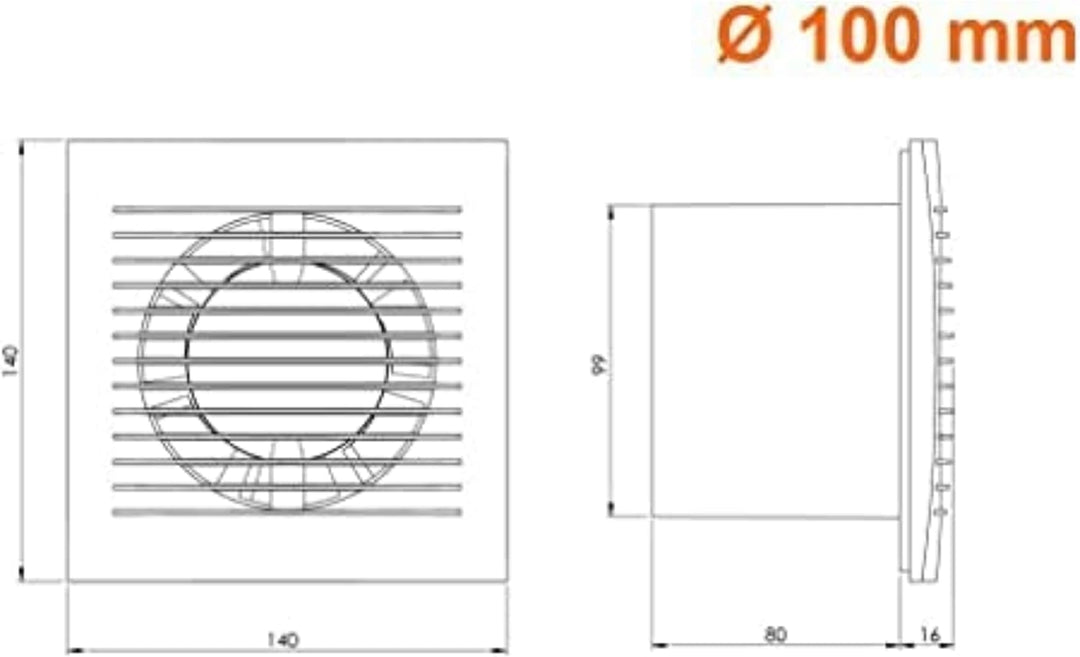 Ø 100mm Anthrazit Badlüfter mit Timer - Lüfter für Effiziente Belüftung im Bad Kuche WC, Ø 100mm Ant