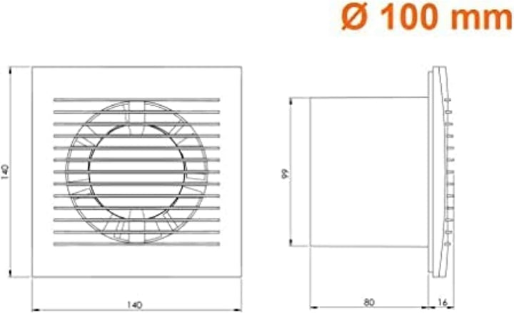 Ø 100mm Anthrazit Badlüfter mit Timer - Lüfter für Effiziente Belüftung im Bad Kuche WC, Ø 100mm Ant