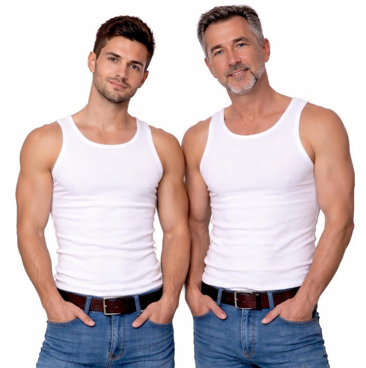 2 | 4 | 6 | 10 Pack Herren Unterhemden Marke Cocain - Achselhemd 100% Baumwolle - Weiss FEINRIPP - G