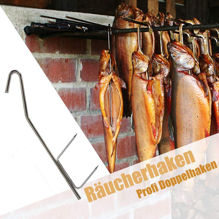 Räucherhaken 10/20 Stück Profi Doppelhaken zum Fisch Rächern 21cm 10 Stück, 10 Stück