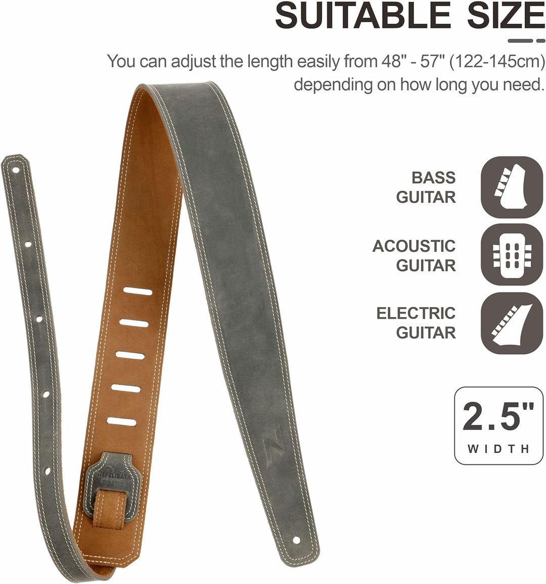 Nefelibata Gitarrengurt, 2,5" breiter Gitarrengurt aus Vollnarbenleder mit Schaumstoffpolsterung und