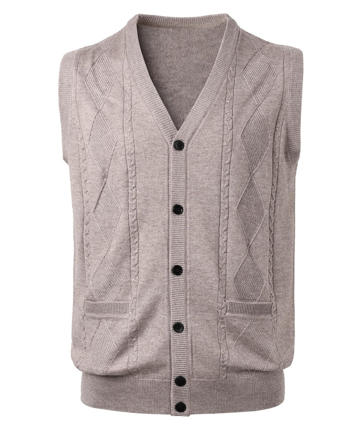 Harbrosrce Herren Strickweste Ärmellos Zopfmuster Wollmischung Weste Strickjacke ohne Ärmel Strickpu