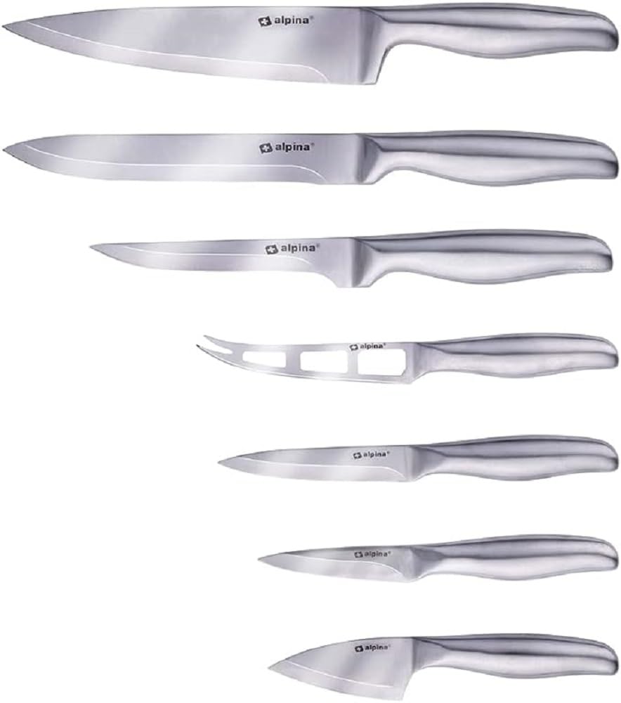 alpina Messerset - 7-teilig - Kochmesser/Tranchiermesser/Tranchiermesser/Käsemesser/Stanleymesser/Sc