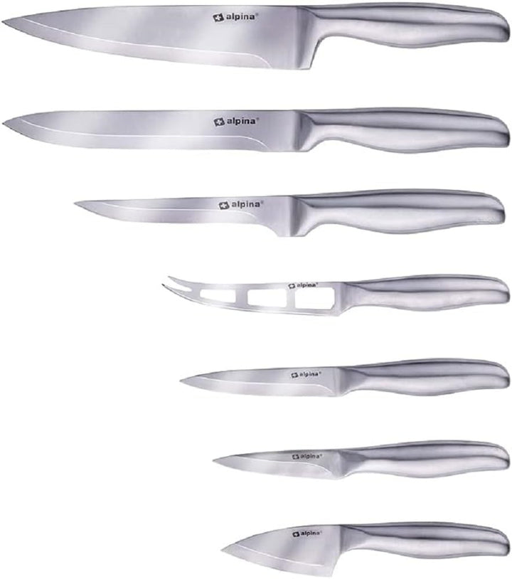 alpina Messerset - 7-teilig - Kochmesser/Tranchiermesser/Tranchiermesser/Käsemesser/Stanleymesser/Sc