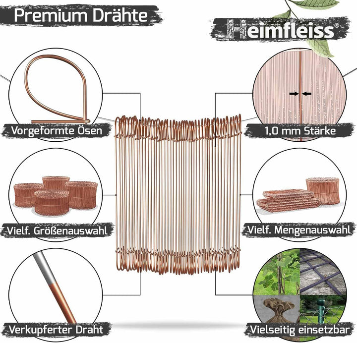 Heimfleiss® Drillapparat Driller + verkupfertem Rödeldraht 1,0 x 100-160 mm (500 Stk.) - hochwertige