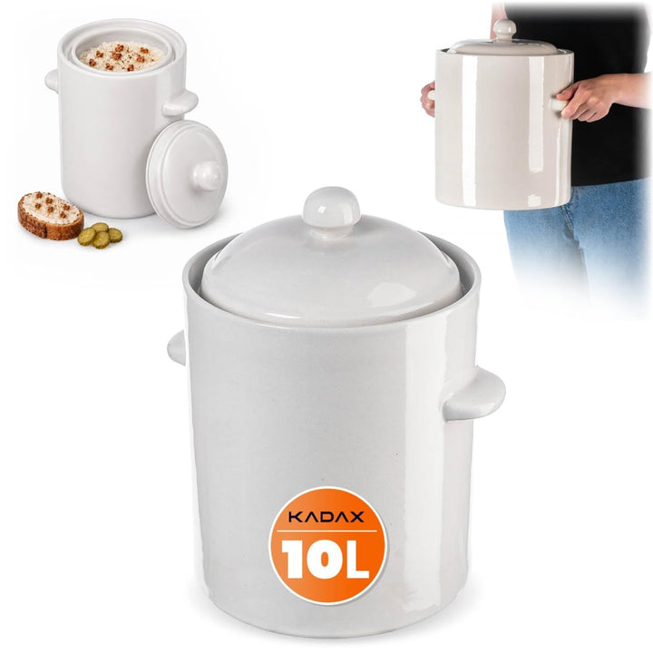 KADAX 10L Steinzeugtopf, Dichter Keramiktopf mit Deckel, Spülmaschinenfester Steinguttopf, handgefer