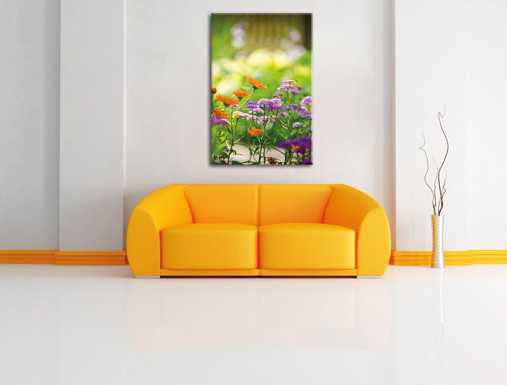 Pixxprint Blumenwiese, Format: 100x70 auf Leinwand, XXL riesige Bilder fertig gerahmt mit Keilrahmen