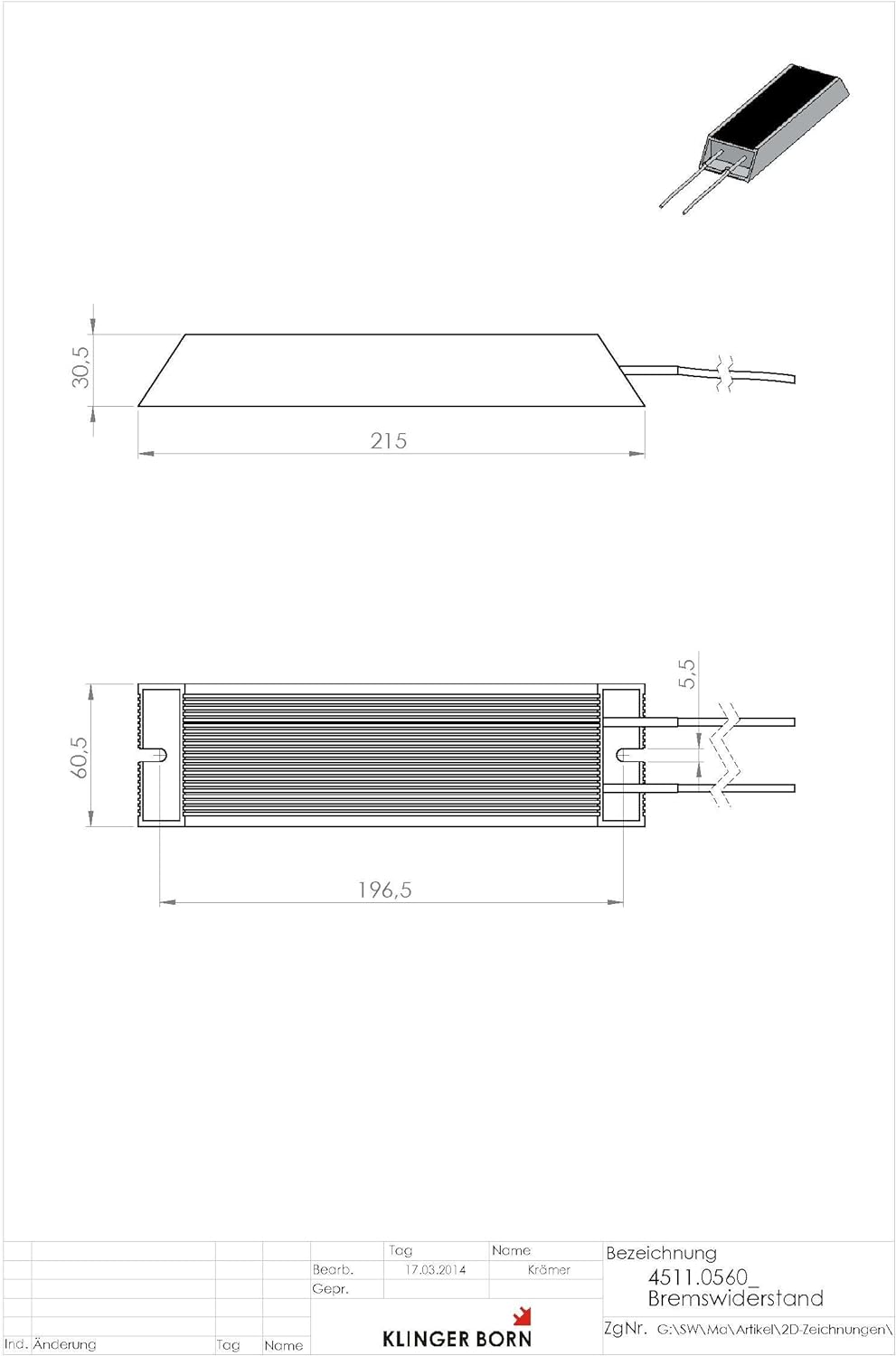 Bremswiderstand 1Ph-230V 2,2kW - 70Ohm/300W