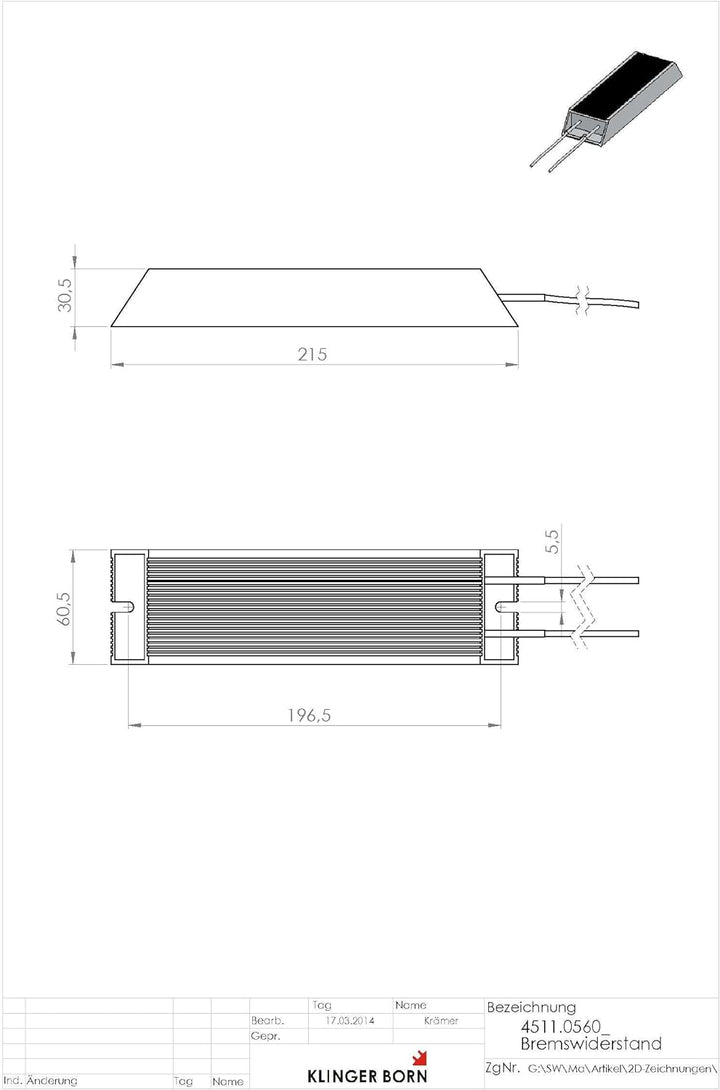Bremswiderstand 1Ph-230V 2,2kW - 70Ohm/300W