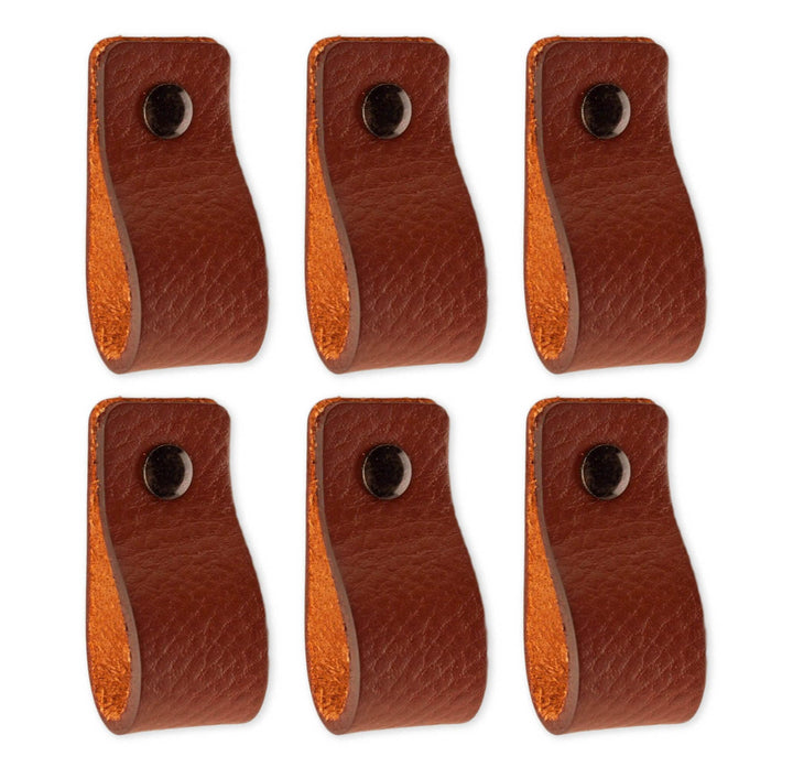 Brute Strength - Ledergriffe für Möbel - Cognac - 6 Stück - 12,5 x 2,5 cm - Schrankgriff, Türgriff f