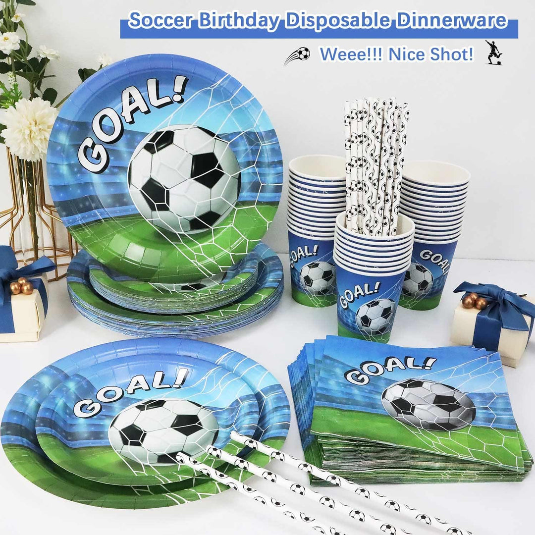Fussball Deko Geburtstag Kinder Partygeschirr Set, 125 Stück Pappteller Kindergeburtstag Fussball Be