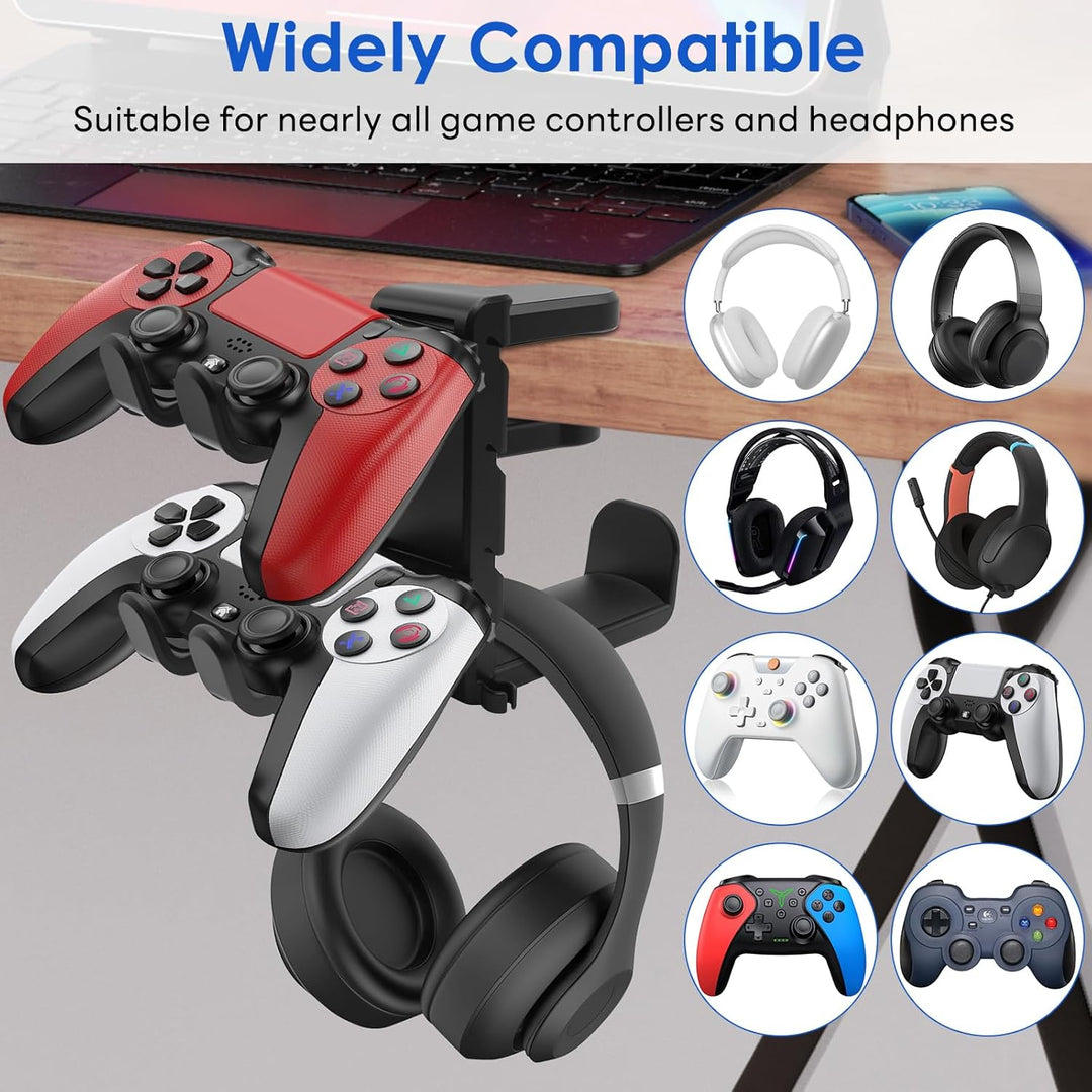 2-in-1 Kopfhörer & Controller Halter – Untertisch Klemmbare Headset Halterung 360° Drehbar mit Kabel