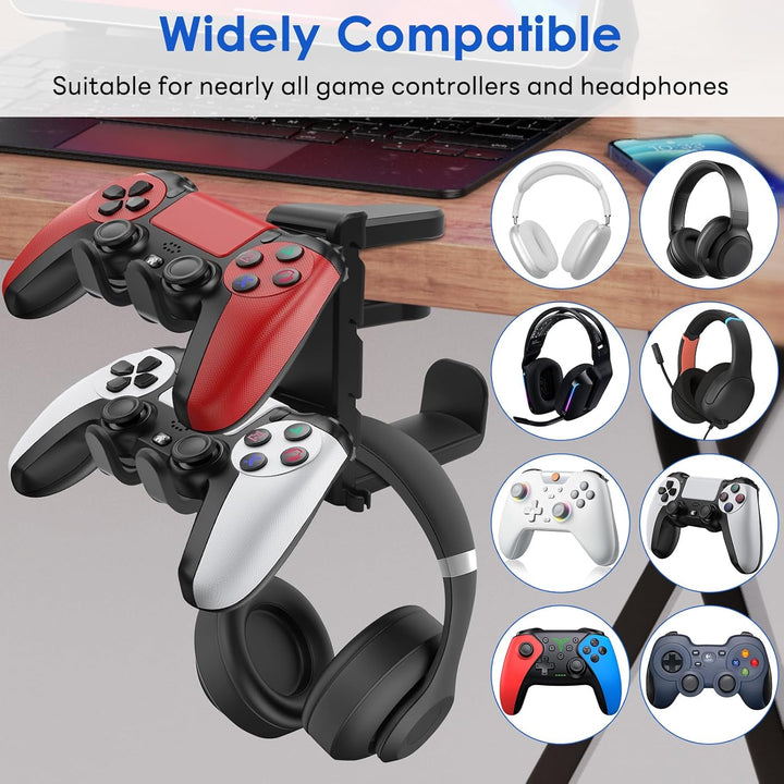 2-in-1 Kopfhörer & Controller Halter – Untertisch Klemmbare Headset Halterung 360° Drehbar mit Kabel