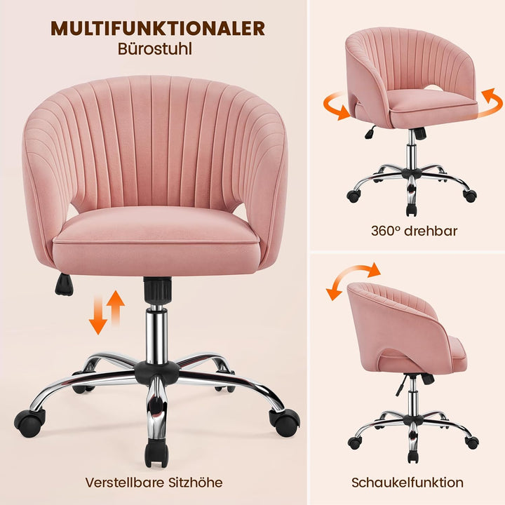 Yaheetech Bürostuhl mit Samtbezug, Ergonomischer Schreibtischstuhl mit Armlehnen, Drehstuhl mit Roll