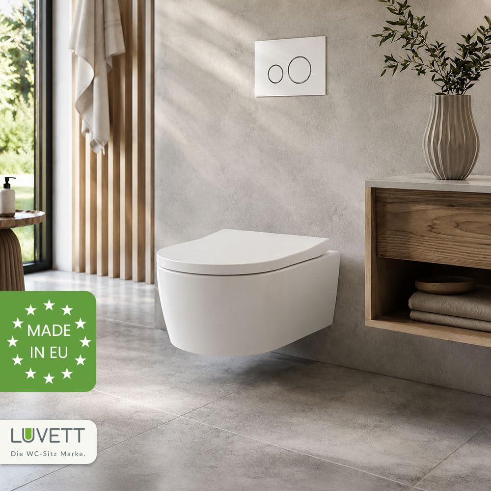 LUVETT® WC-Sitz D450 D-Form Weiss mit Absenkautomatik SoftClose, EasyClean (abnehmbar), Duroplast, e
