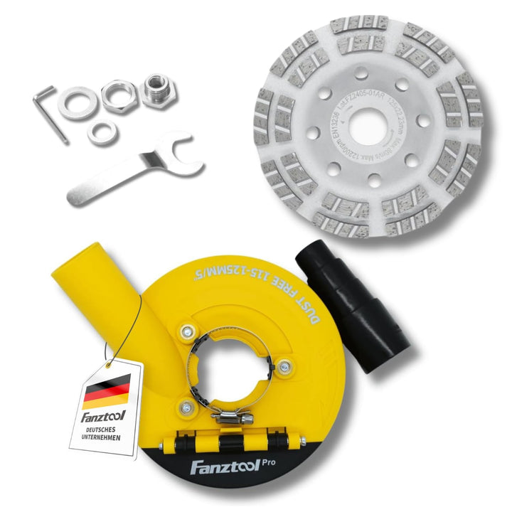 FANZTOOL Pro Absaugaufsatz Absaughaube für Winkelschleifer inkl. 125 mm Diamantschleiftopf PROFI QUA