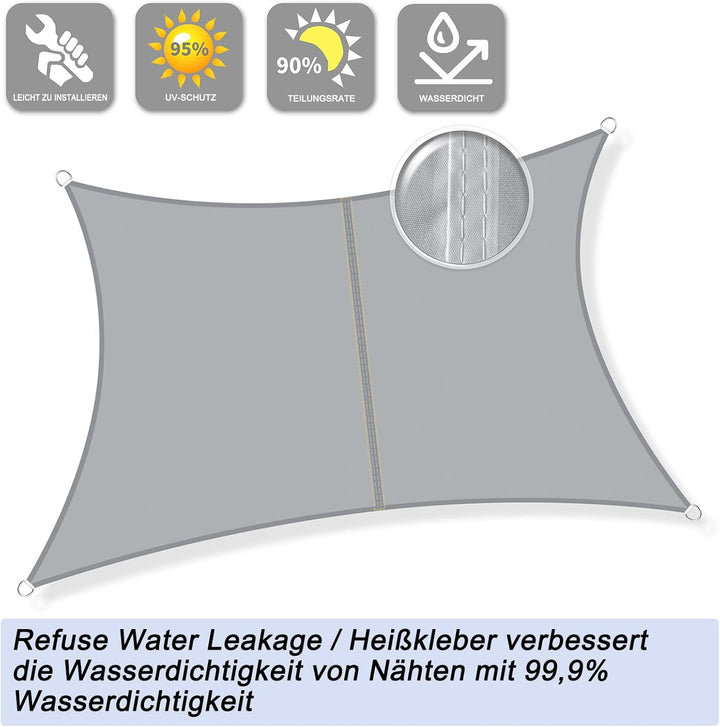 Sunnylaxx 2,5x3,5m Sonnensegel Rechteckig, Wasserdicht Sonnenschutz Sunsegel Color Grau, 95% UV-Schu