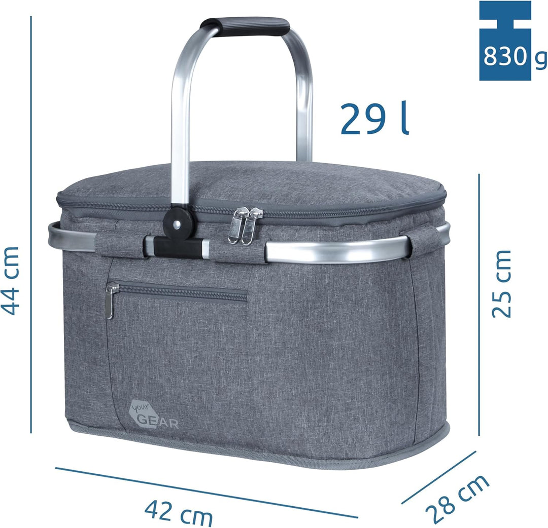 your GEAR Kühlkorb Scivu - isolierter Einkaufskorb - 29 Liter Picknickkorb - Kühltasche mit Tragegri