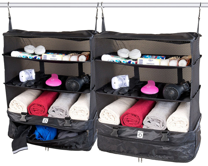 Xcase Koffer mit Regalsystem: 2er-Set XXL-Koffer-Organizer, Packwürfel zum Aufhängen, 45 x 64 x 30cm