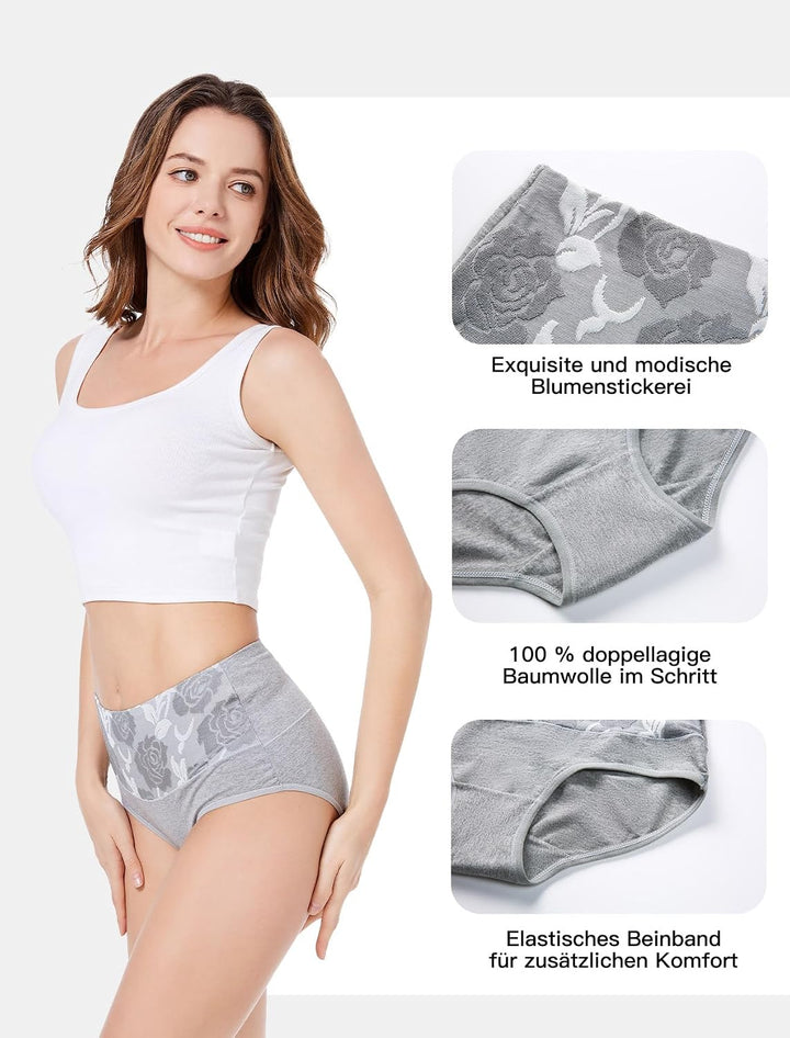 HAVVIS Unterhosen Damen Stretch Baumwolle Hohe Taille Slips Weich Atmungsaktiv Bequeme Unterwäsche M