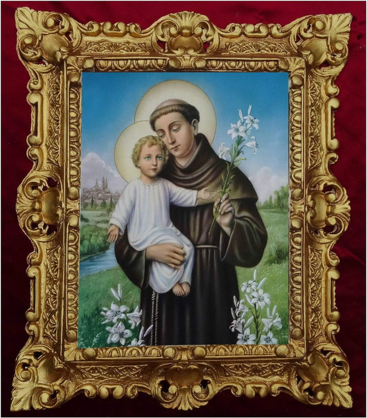 GEMÄLDE S. Antonius von Padua IKONEN BILDER ANTIK BAROCK LOOK 45x38cm Bild ReligIös 48B