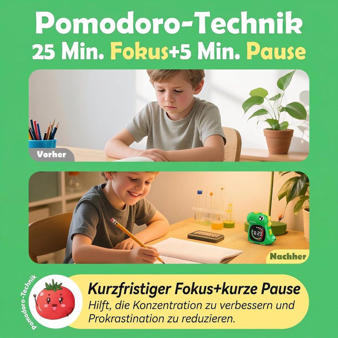 Dinosaurier Visueller Timer für Kinder, 99 Min USB Wiederaufladbar Grün, Grün