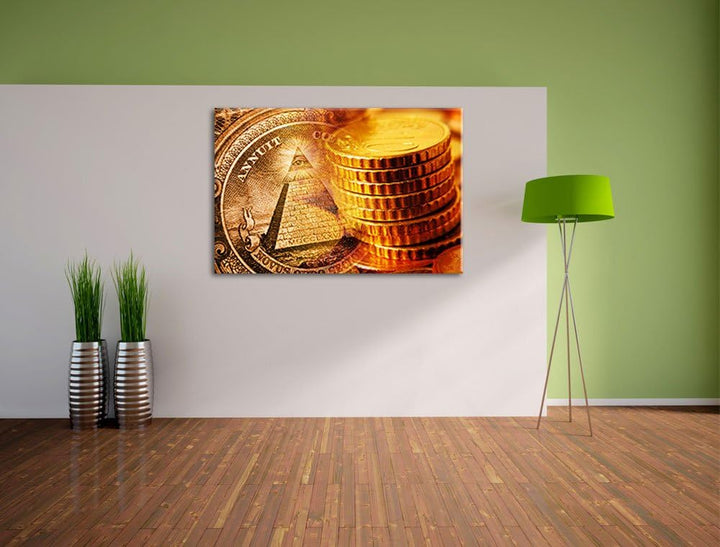 Illiminati Gold Format: 100x70 auf Leinwand, XXL riesige Bilder fertig gerahmt mit Keilrahmen, Kunst