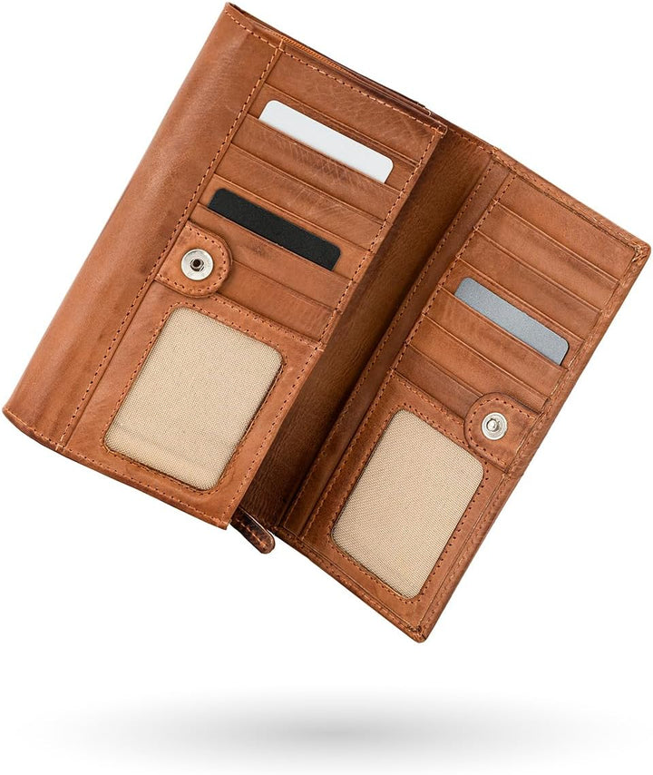 LINDENMANN Geldbeutel Damen/Damen Portemonnaie, Vollrindleder genarbt, cognac