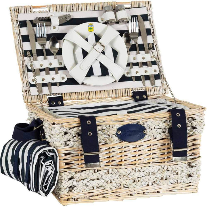 Les Jardins de la Comtesse - Picknickkorb Marine - Komplett/2 Personen - Kühlfach - Keramikteller un