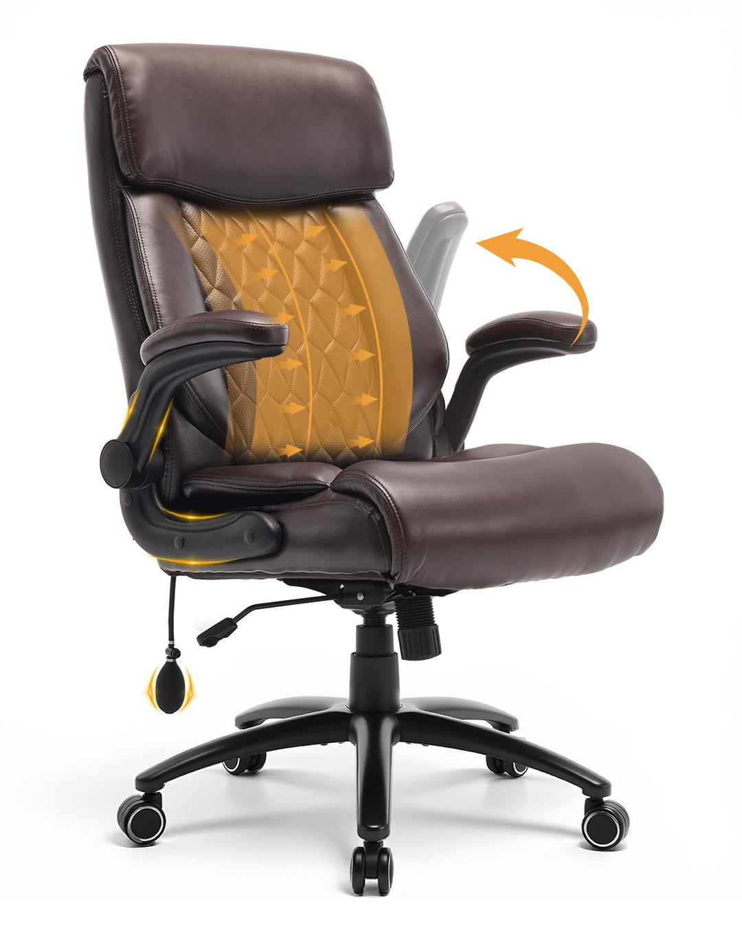 COLAMY Ergonomischer Chefsessel mit Lordosenstütze, gepolsterten Hochklapparmen und Kippverstellung