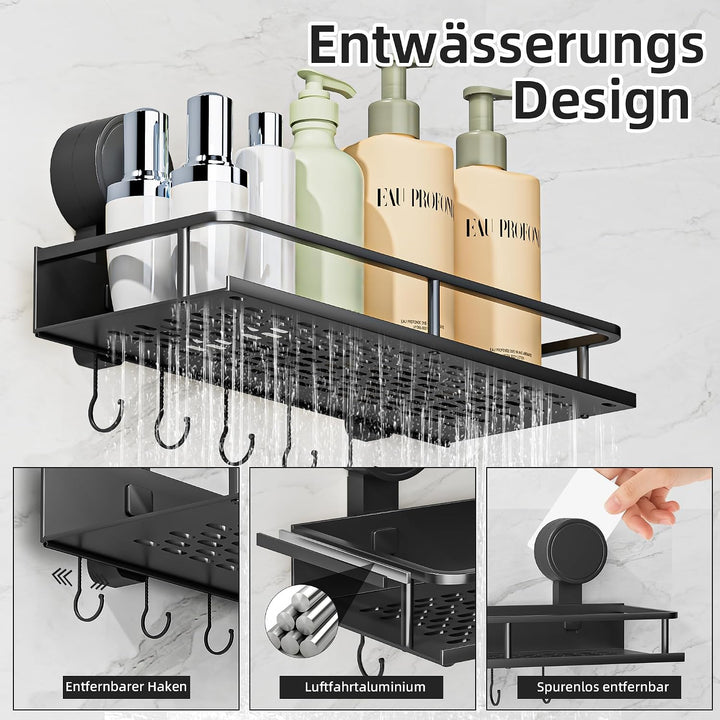 Wisfame Duschablage Saugnapf ohne Bohren,2 Stück Aluminium Badregal Saugnäpfen,Saugnapf Badezimmer R