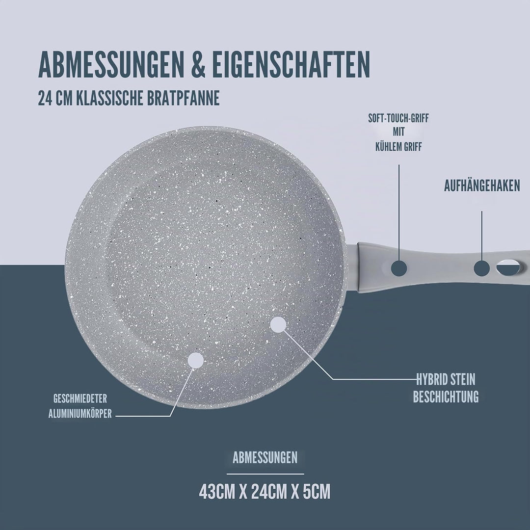 Blackmoor Bratpfanne | 24cm Grau | Antihaft und Kratzfest | Cool-Touch-Griffe | Geeignet für Indukti