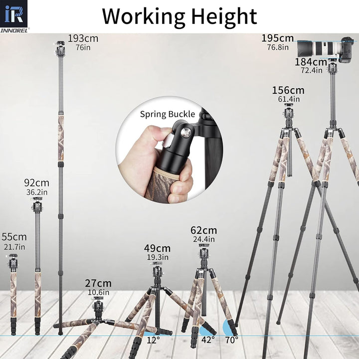 INNOREL RT85CM Kohlefaser-Stativ 184cm 2-in-1 Dreibeinstativ Einbeinstativ Fachmann Schwerlast Kamer