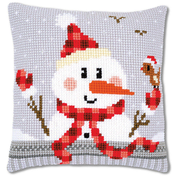 Vervaco PN-0168751 Schneemann II Kreuzsichkissen vorbedruckt, Baumwolle, mehrfarbig, 40 x 40 cm