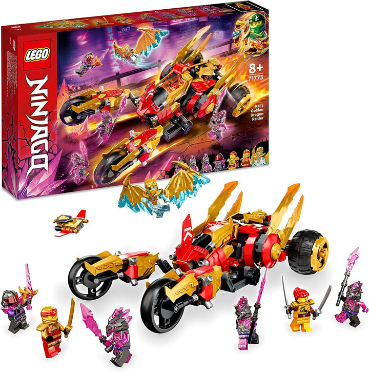 LEGO 71773 NINJAGO Kais Golddrachen-Raider Set, Auto mit Kai und Goldener Drache Zane als Minifigure