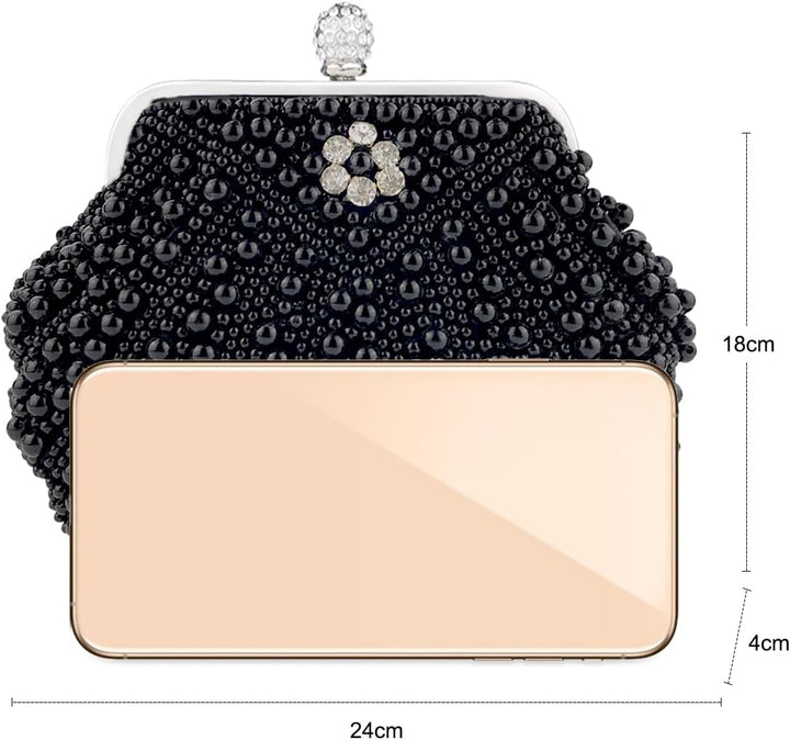 NICOLE&DORIS Imitat Perle der Frauen Bördelte Harte Fallkupplungstasche,Hochzeit Handtasche Abschlus