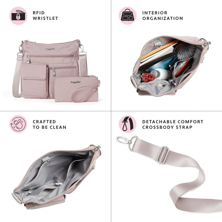 Baggallini Damen Modern Everywhere Slim Crossbody Blush Shimmer, Blush Shimmer