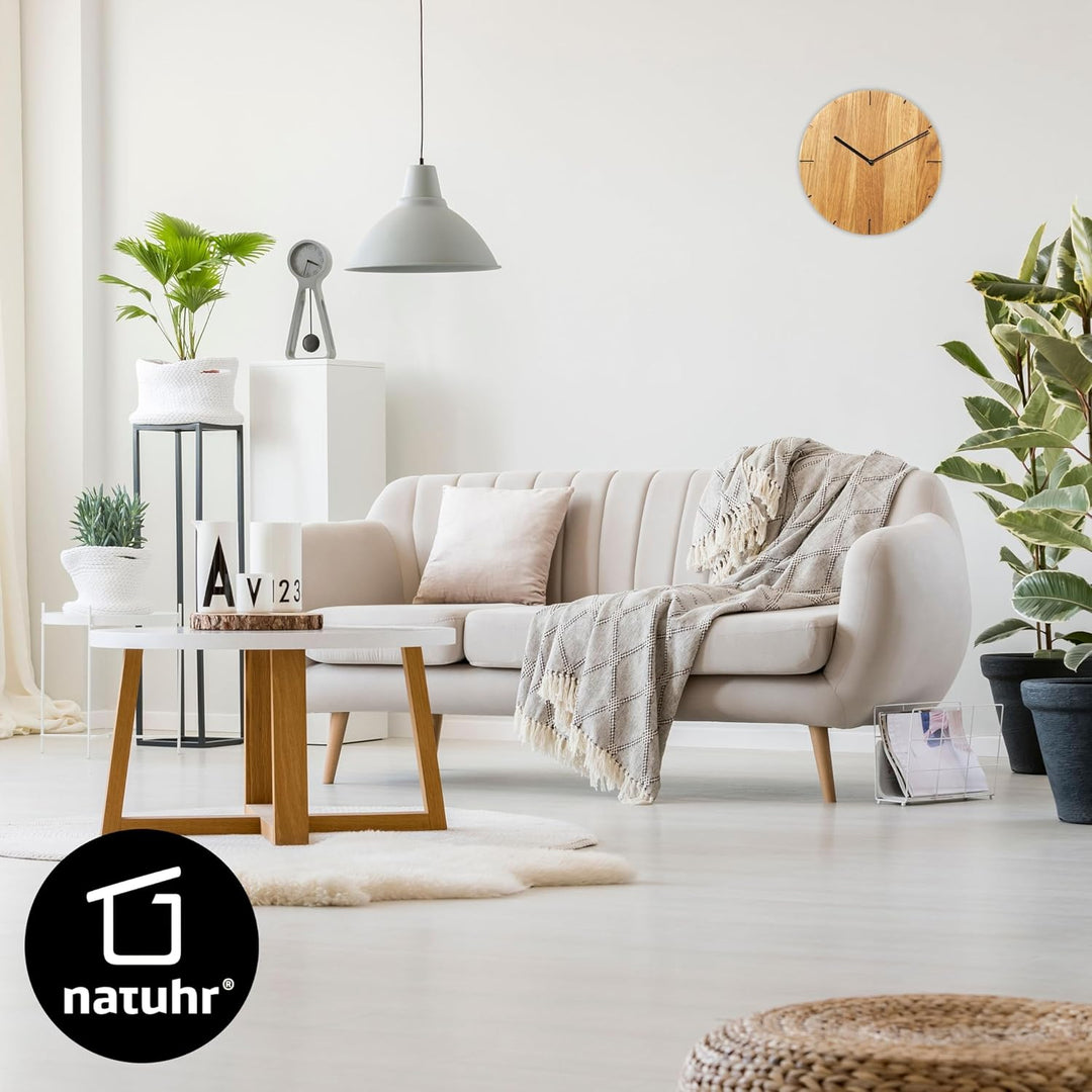Natuhr Wanduhr Eiche geölt Holz Solide Massivholz, geräuscharmes U.T.S. Uhrwerk, puristisch, modern,