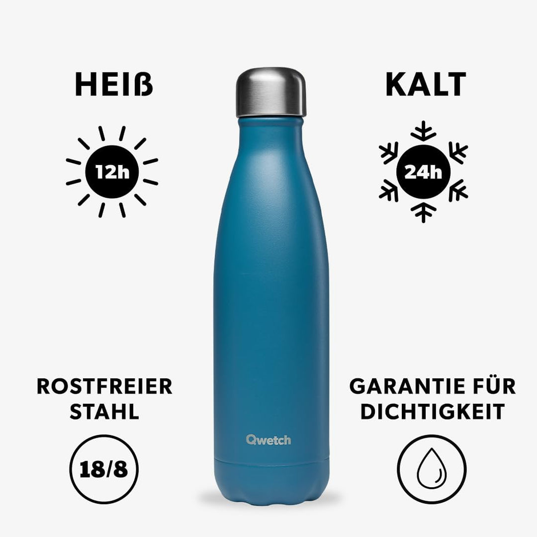 Qwetch - Trinkflasche Originals Edelstahl Isolierflasche 500ml Entenblau - Thermosflasche 24h Kalt &amp;